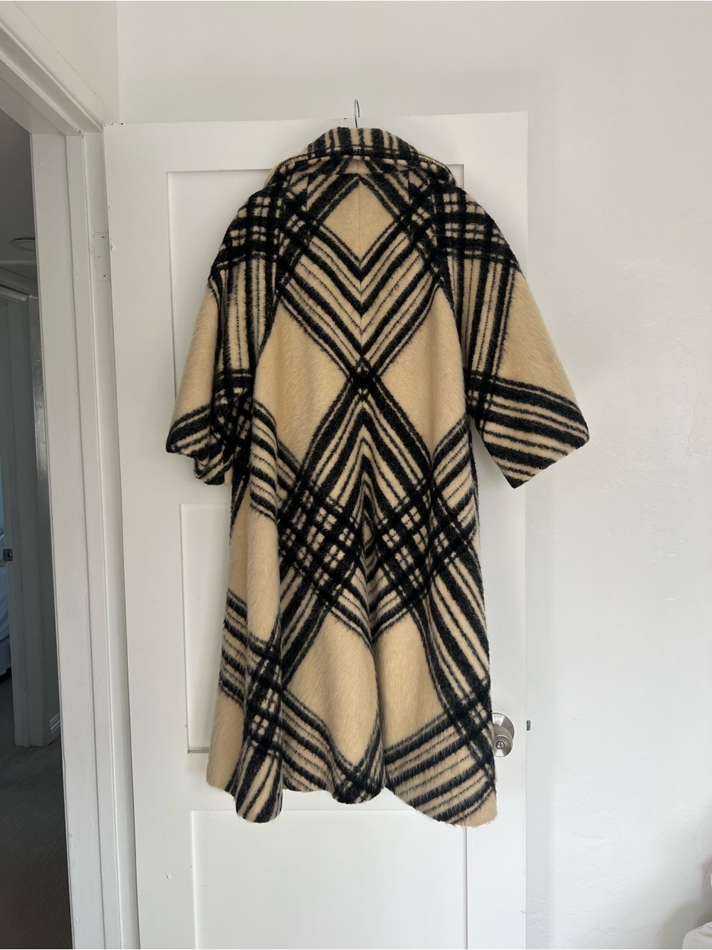 Vintage Cream & Black Plaid Wool Coat - Picture 2 of 6